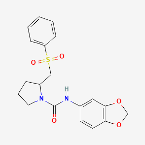 molecular formula C19H20N2O5S B2609802 N-(benzo[d][1,3]dioxol-5-yl)-2-((phenylsulfonyl)methyl)pyrrolidine-1-carboxamide CAS No. 1706387-08-7