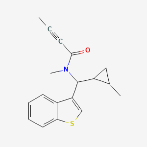 molecular formula C18H19NOS B2609803 N-[1-Benzothiophen-3-yl-(2-methylcyclopropyl)methyl]-N-methylbut-2-ynamide CAS No. 2411246-61-0