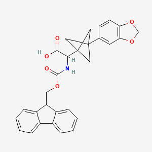 molecular formula C29H25NO6 B2609826 2-[3-(1,3-Benzodioxol-5-yl)-1-bicyclo[1.1.1]pentanyl]-2-(9H-fluoren-9-ylmethoxycarbonylamino)acetic acid CAS No. 2287261-57-6