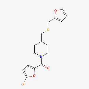 molecular formula C16H18BrNO3S B2609853 (5-Bromofuran-2-yl)(4-(((furan-2-ylmethyl)thio)methyl)piperidin-1-yl)methanone CAS No. 1396811-64-5