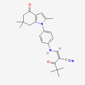 2-(2,2-Dimethylpropanoyl)-3-((4-(2,6,6-trimethyl-4-oxo(5,6,7-trihydroindolyl))phenyl)amino)prop-2-enenitrile