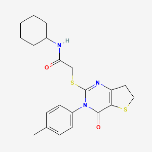 molecular formula C21H25N3O2S2 B2609859 N-cyclohexyl-2-((4-oxo-3-(p-tolyl)-3,4,6,7-tetrahydrothieno[3,2-d]pyrimidin-2-yl)thio)acetamide CAS No. 686771-43-7