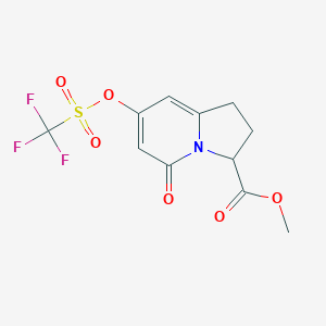 molecular formula C11H10F3NO6S B2609860 Methyl 5-oxo-7-(((trifluoromethyl)sulfonyl)oxy)-1,2,3,5-tetrahydroindolizine-3-carboxylate CAS No. 1956310-54-5