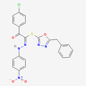 5-benzyl-1,3,4-oxadiazol-2-yl (1E)-2-(4-chlorophenyl)-N-(4-nitrophenyl)-2-oxoethanehydrazonothioate