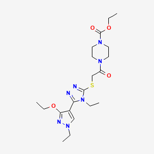 molecular formula C20H31N7O4S B2609883 ethyl 4-(2-((5-(3-ethoxy-1-ethyl-1H-pyrazol-4-yl)-4-ethyl-4H-1,2,4-triazol-3-yl)thio)acetyl)piperazine-1-carboxylate CAS No. 1013778-31-8