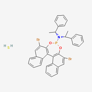 molecular formula C36H30Br2NO2PS B2609918 10,16-Dibromo-N,N-bis[(1R)-1-phenylethyl]-12,14-dioxa-13-phosphapentacyclo[13.8.0.02,11.03,8.018,23]tricosa-1(15),2(11),3,5,7,9,16,18,20,22-decaen-13-amine;sulfane CAS No. 638990-02-0