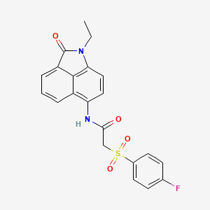 molecular formula C21H17FN2O4S B2609946 N-(1-乙基-2-氧代-1,2-二氢苯并[cd]吲哚-6-基)-2-((4-氟苯基)磺酰基)乙酰胺 CAS No. 895472-69-2
