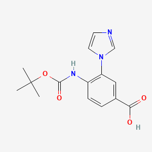 molecular formula C15H17N3O4 B2609947 3-Imidazol-1-yl-4-[(2-methylpropan-2-yl)oxycarbonylamino]benzoic acid CAS No. 2248346-95-2