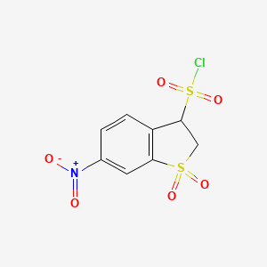 molecular formula C8H6ClNO6S2 B2609955 6-Nitro-1,1-dioxo-2,3-dihydro-1-benzothiophene-3-sulfonyl chloride CAS No. 1803585-50-3