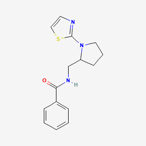 molecular formula C15H17N3OS B2609970 N-((1-(噻唑-2-基)吡咯烷-2-基)甲基)苯甲酰胺 CAS No. 1788534-03-1
