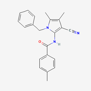 molecular formula C22H21N3O B2609993 N-(1-benzyl-3-cyano-4,5-dimethyl-1H-pyrrol-2-yl)-4-methylbenzenecarboxamide CAS No. 478032-90-5