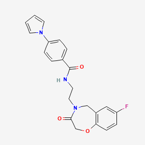 molecular formula C22H20FN3O3 B2610017 N-(2-(7-fluoro-3-oxo-2,3-dihydrobenzo[f][1,4]oxazepin-4(5H)-yl)ethyl)-4-(1H-pyrrol-1-yl)benzamide CAS No. 2034456-43-2