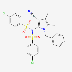 molecular formula C26H21Cl2N3O4S2 B2610024 N-(1-benzyl-3-cyano-4,5-dimethyl-1H-pyrrol-2-yl)-4-chloro-N-[(4-chlorophenyl)sulfonyl]benzenesulfonamide CAS No. 478033-04-4