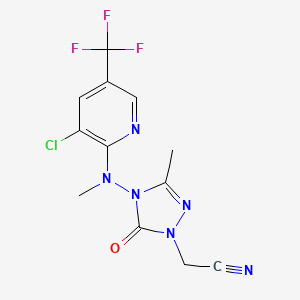 molecular formula C12H10ClF3N6O B2610041 2-{4-[[3-氯-5-(三氟甲基)-2-吡啶基](甲基)氨基]-3-甲基-5-氧代-4,5-二氢-1H-1,2,4-三唑-1-基}乙腈 CAS No. 860786-19-2