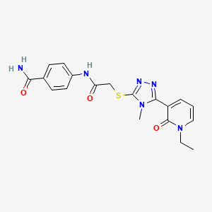 4-(2-((5-(1-ethyl-2-oxo-1,2-dihydropyridin-3-yl)-4-methyl-4H-1,2,4-triazol-3-yl)thio)acetamido)benzamide