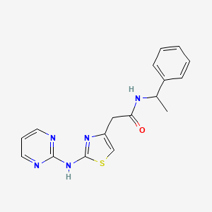 N-(1-phenylethyl)-2-(2-(pyrimidin-2-ylamino)thiazol-4-yl)acetamide