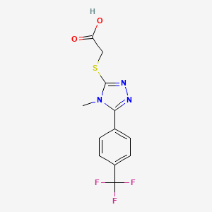 molecular formula C12H10F3N3O2S B2610062 2-[[4-Methyl-5-[4-(trifluoromethyl)phenyl]-1,2,4-triazol-3-yl]sulfanyl]acetic acid CAS No. 874772-82-4