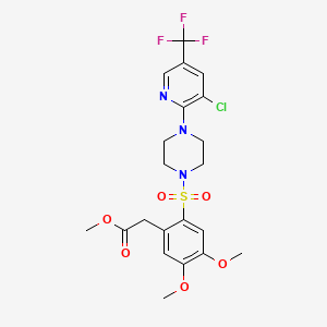 molecular formula C21H23ClF3N3O6S B2610064 Methyl 2-[2-[4-[3-chloro-5-(trifluoromethyl)pyridin-2-yl]piperazin-1-yl]sulfonyl-4,5-dimethoxyphenyl]acetate CAS No. 1024415-60-8