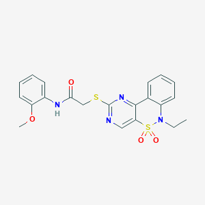 molecular formula C21H20N4O4S2 B2610073 2-[(6-ethyl-5,5-dioxido-6H-pyrimido[5,4-c][2,1]benzothiazin-2-yl)thio]-N-(2-methoxyphenyl)acetamide CAS No. 950470-64-1