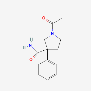 molecular formula C14H16N2O2 B2610080 3-Phenyl-1-prop-2-enoylpyrrolidine-3-carboxamide CAS No. 2176843-80-2