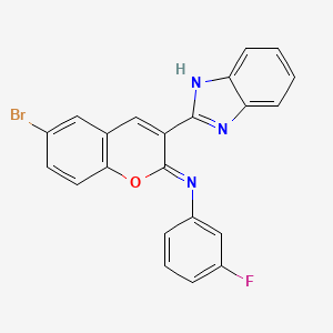 molecular formula C22H13BrFN3O B2610082 (Z)-N-(3-(1H-benzo[d]imidazol-2-yl)-6-bromo-2H-chromen-2-ylidene)-3-fluoroaniline CAS No. 313233-03-3