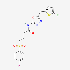molecular formula C17H15ClFN3O4S2 B2610093 N-(5-((5-chlorothiophen-2-yl)methyl)-1,3,4-oxadiazol-2-yl)-4-((4-fluorophenyl)sulfonyl)butanamide CAS No. 1021083-18-0