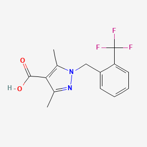 molecular formula C14H13F3N2O2 B2610149 1-[2-(Trifluoromethyl)benzyl]-3,5-dimethyl-1H-pyrazole-4-carboxylic acid CAS No. 1177360-68-7