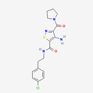 molecular formula C17H19ClN4O2S B2610160 4-amino-N-(4-chlorophenethyl)-3-(pyrrolidine-1-carbonyl)isothiazole-5-carboxamide CAS No. 1286726-07-5