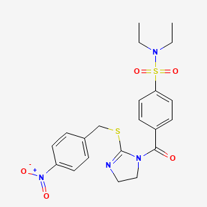 molecular formula C21H24N4O5S2 B2610181 N,N-diethyl-4-(2-((4-nitrobenzyl)thio)-4,5-dihydro-1H-imidazole-1-carbonyl)benzenesulfonamide CAS No. 851802-55-6