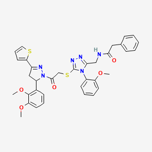 molecular formula C35H34N6O5S2 B2610191 N-((5-((2-(5-(2,3-dimethoxyphenyl)-3-(thiophen-2-yl)-4,5-dihydro-1H-pyrazol-1-yl)-2-oxoethyl)thio)-4-(2-methoxyphenyl)-4H-1,2,4-triazol-3-yl)methyl)-2-phenylacetamide CAS No. 362505-71-3