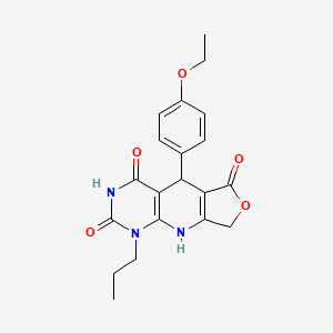 molecular formula C20H21N3O5 B2610193 8-(4-Ethoxyphenyl)-13-propyl-5-oxa-2,11,13-triazatricyclo[7.4.0.0^{3,7}]trideca-1(9),3(7)-diene-6,10,12-trione CAS No. 871548-07-1