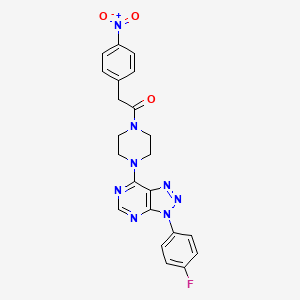 molecular formula C22H19FN8O3 B2610214 1-(4-(3-(4-fluorophenyl)-3H-[1,2,3]triazolo[4,5-d]pyrimidin-7-yl)piperazin-1-yl)-2-(4-nitrophenyl)ethanone CAS No. 941978-67-2