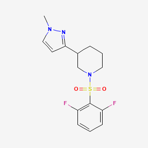 molecular formula C15H17F2N3O2S B2610220 1-((2,6-difluorophenyl)sulfonyl)-3-(1-methyl-1H-pyrazol-3-yl)piperidine CAS No. 2034557-21-4