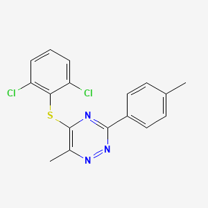 molecular formula C17H13Cl2N3S B2610262 5-[(2,6-Dichlorophenyl)sulfanyl]-6-methyl-3-(4-methylphenyl)-1,2,4-triazine CAS No. 339013-38-6