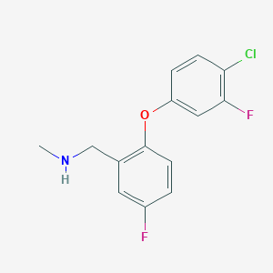 molecular formula C14H12ClF2NO B2610265 1-(2-(4-chloro-3-fluorophenoxy)-5-fluorophenyl)-N-methylmethanamine CAS No. 289717-71-1