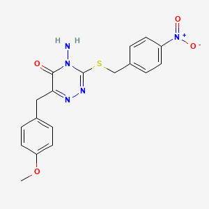 molecular formula C18H17N5O4S B2610267 4-氨基-6-(4-甲氧基苄基)-3-((4-硝基苄基)硫代)-1,2,4-三嗪-5(4H)-酮 CAS No. 887196-59-0