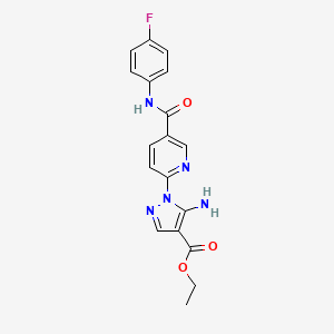 molecular formula C18H16FN5O3 B2610299 ethyl 5-amino-1-(5-{[(4-fluorophenyl)amino]carbonyl}pyridin-2-yl)-1H-pyrazole-4-carboxylate CAS No. 1189455-58-0