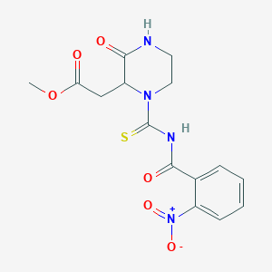 molecular formula C15H16N4O6S B2610303 Methyl (1-{[(2-nitrobenzoyl)amino]carbonothioyl}-3-oxo-2-piperazinyl)acetate CAS No. 1008185-62-3