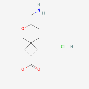 molecular formula C11H20ClNO3 B2610309 7-(氨甲基)-6-氧代螺[3.5]壬烷-2-羧酸甲酯；盐酸盐 CAS No. 2567502-50-3