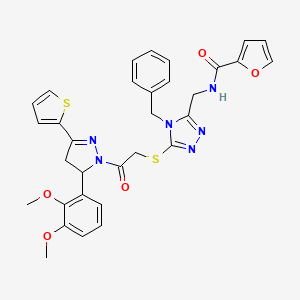 molecular formula C32H30N6O5S2 B2610326 N-((4-benzyl-5-((2-(5-(2,3-dimethoxyphenyl)-3-(thiophen-2-yl)-4,5-dihydro-1H-pyrazol-1-yl)-2-oxoethyl)thio)-4H-1,2,4-triazol-3-yl)methyl)furan-2-carboxamide CAS No. 361149-29-3