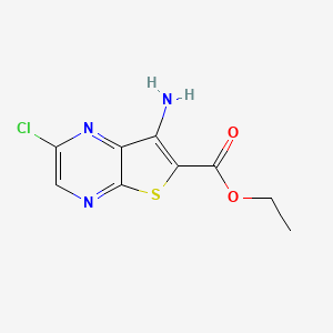 molecular formula C9H8ClN3O2S B2610335 Thieno[2,3-b]pyrazine-6-carboxylic acid, 7-amino-2-chloro-, ethyl ester CAS No. 208994-00-7