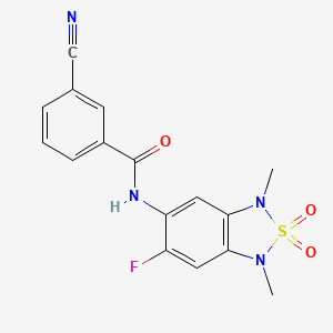 molecular formula C16H13FN4O3S B2610343 3-cyano-N-(6-fluoro-1,3-dimethyl-2,2-dioxido-1,3-dihydrobenzo[c][1,2,5]thiadiazol-5-yl)benzamide CAS No. 2034261-84-0