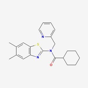 molecular formula C22H25N3OS B2610348 N-(5,6-dimethylbenzo[d]thiazol-2-yl)-N-(pyridin-2-ylmethyl)cyclohexanecarboxamide CAS No. 941926-67-6