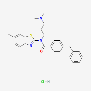 molecular formula C27H30ClN3OS B2610360 4-苄基-N-(3-二甲氨基)丙基)-N-(6-甲基苯并[d]噻唑-2-基)苯甲酰胺盐酸盐 CAS No. 1215529-31-9