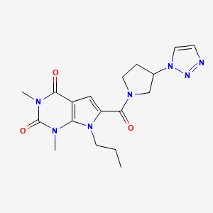 molecular formula C18H23N7O3 B2610362 6-(3-(1H-1,2,3-triazol-1-yl)pyrrolidine-1-carbonyl)-1,3-dimethyl-7-propyl-1H-pyrrolo[2,3-d]pyrimidine-2,4(3H,7H)-dione CAS No. 1788784-99-5