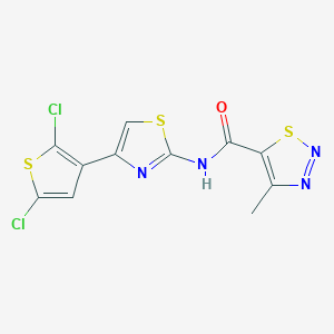 molecular formula C11H6Cl2N4OS3 B2610364 N-(4-(2,5-二氯噻吩-3-基)噻唑-2-基)-4-甲基-1,2,3-噻二唑-5-甲酰胺 CAS No. 1207000-61-0