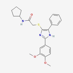 molecular formula C24H27N3O3S B2610371 N-cyclopentyl-2-((2-(3,4-dimethoxyphenyl)-5-phenyl-1H-imidazol-4-yl)thio)acetamide CAS No. 901257-90-7