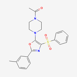 molecular formula C22H23N3O4S B2610373 1-(4-(4-(Phenylsulfonyl)-2-(m-tolyl)oxazol-5-yl)piperazin-1-yl)ethanone CAS No. 946201-16-7