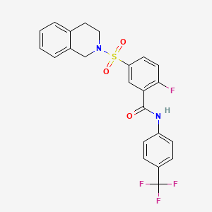 molecular formula C23H18F4N2O3S B2610388 5-((3,4-dihydroisoquinolin-2(1H)-yl)sulfonyl)-2-fluoro-N-(4-(trifluoromethyl)phenyl)benzamide CAS No. 451483-40-2