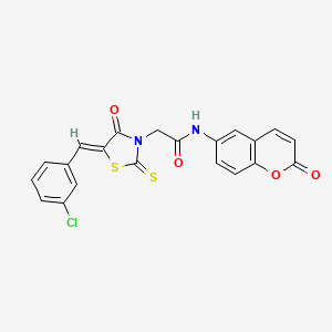 molecular formula C21H13ClN2O4S2 B2610391 (Z)-2-(5-(3-chlorobenzylidene)-4-oxo-2-thioxothiazolidin-3-yl)-N-(2-oxo-2H-chromen-6-yl)acetamide CAS No. 900134-56-7